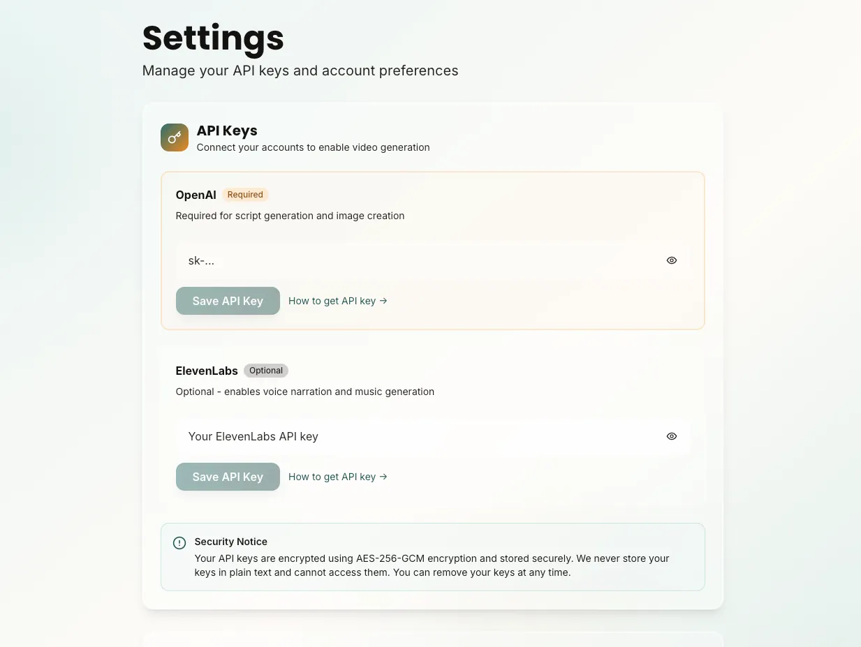 Setting up API keys in FeedScape